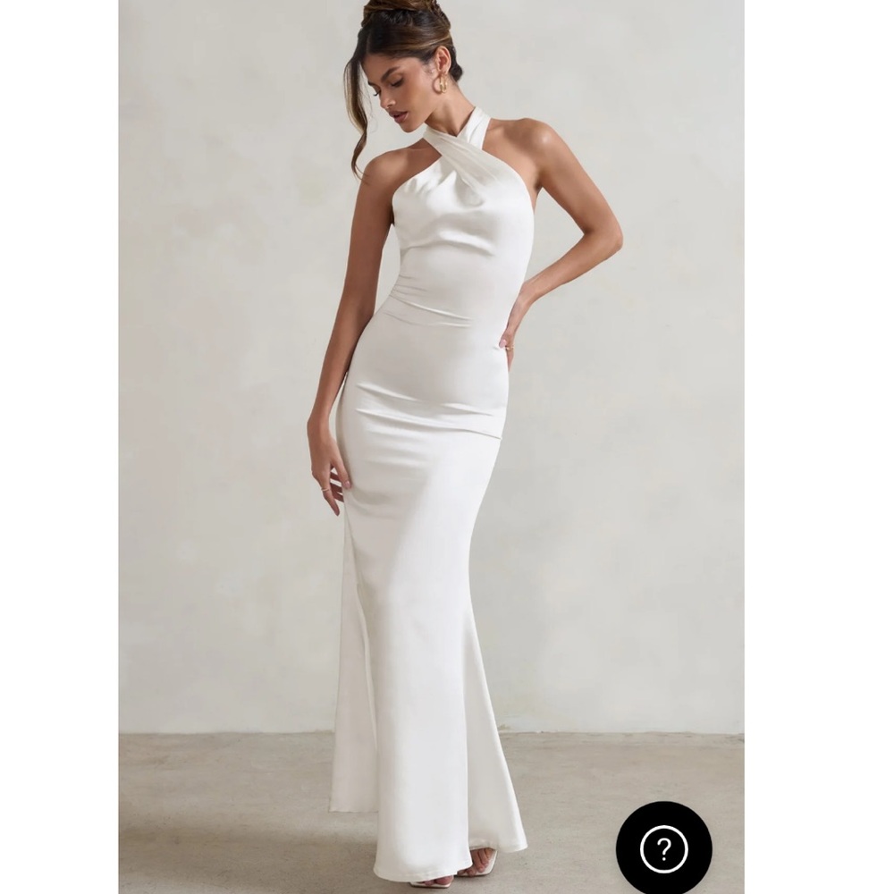 White Satin Open Back Halter Dress - Bridal